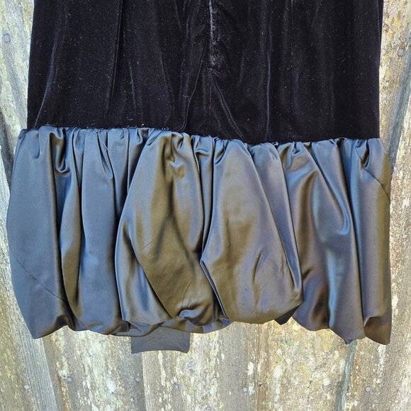 Vintage 80s Party Prom Bubble Dress With Bow Womens Size S Black Velvet Satin - Picture 7 of 10